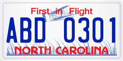 NC license plate ABD0301