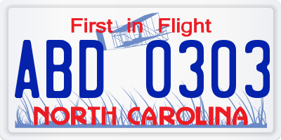NC license plate ABD0303
