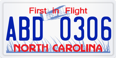 NC license plate ABD0306