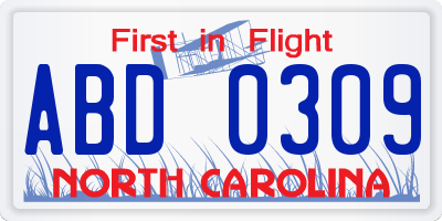 NC license plate ABD0309