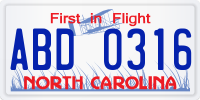 NC license plate ABD0316