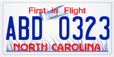 NC license plate ABD0323