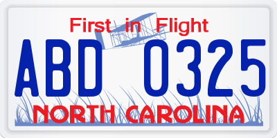 NC license plate ABD0325