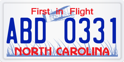 NC license plate ABD0331