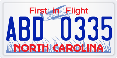 NC license plate ABD0335