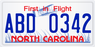 NC license plate ABD0342