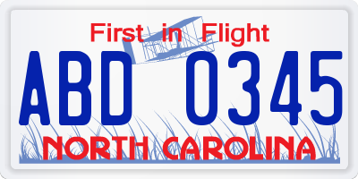 NC license plate ABD0345