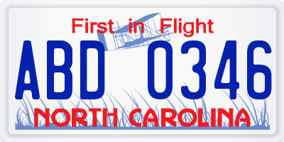 NC license plate ABD0346