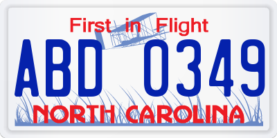 NC license plate ABD0349
