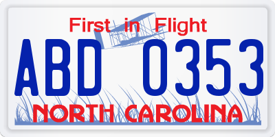 NC license plate ABD0353