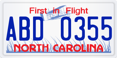 NC license plate ABD0355