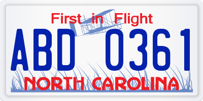 NC license plate ABD0361