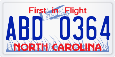 NC license plate ABD0364