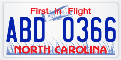 NC license plate ABD0366
