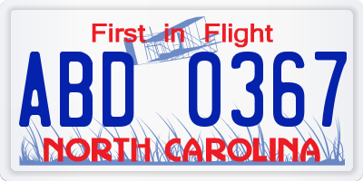 NC license plate ABD0367