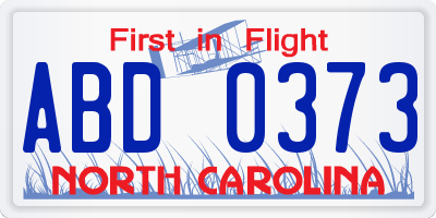 NC license plate ABD0373
