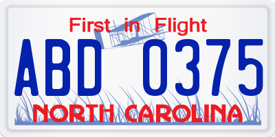 NC license plate ABD0375