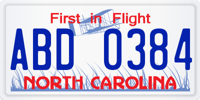 NC license plate ABD0384