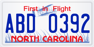 NC license plate ABD0392