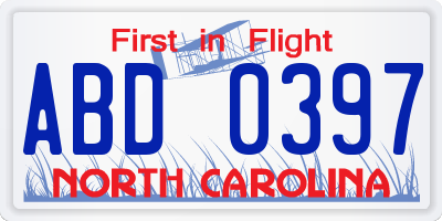 NC license plate ABD0397