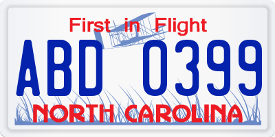 NC license plate ABD0399
