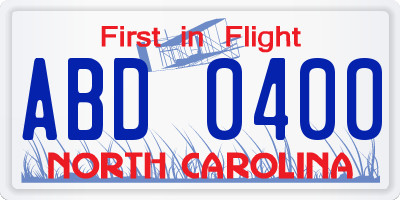 NC license plate ABD0400