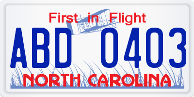 NC license plate ABD0403