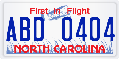 NC license plate ABD0404