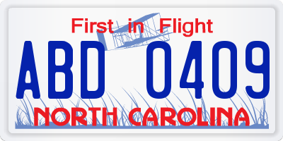 NC license plate ABD0409