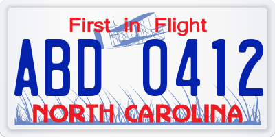 NC license plate ABD0412