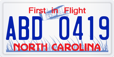 NC license plate ABD0419