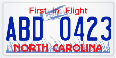 NC license plate ABD0423