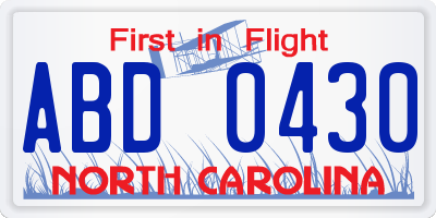 NC license plate ABD0430