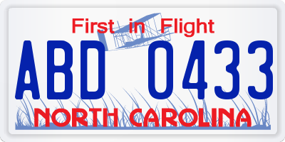NC license plate ABD0433