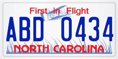 NC license plate ABD0434
