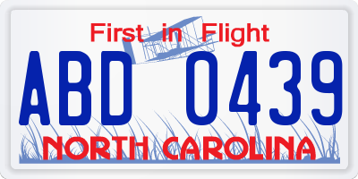 NC license plate ABD0439