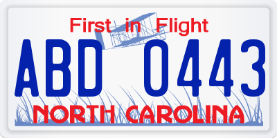 NC license plate ABD0443