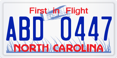 NC license plate ABD0447