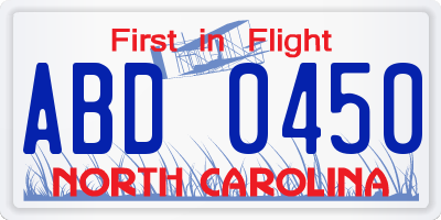 NC license plate ABD0450