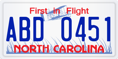 NC license plate ABD0451
