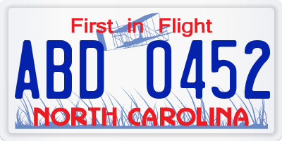 NC license plate ABD0452