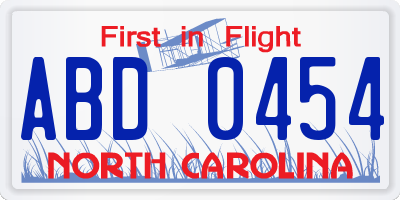 NC license plate ABD0454