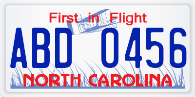 NC license plate ABD0456