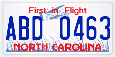 NC license plate ABD0463