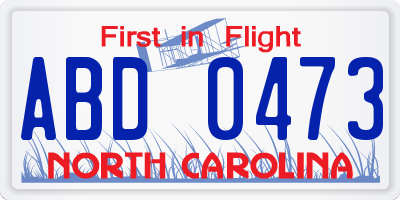 NC license plate ABD0473