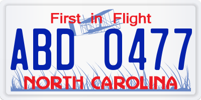 NC license plate ABD0477