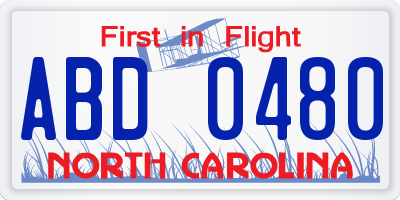 NC license plate ABD0480