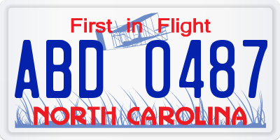 NC license plate ABD0487