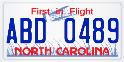 NC license plate ABD0489