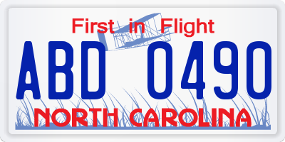 NC license plate ABD0490